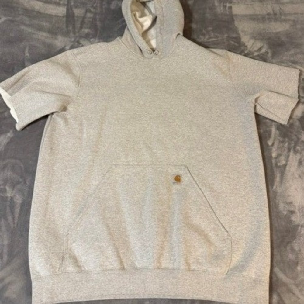 Carhartt Mens XL Tall Heather Gray Short Sleeve Hoodie Original Fit Thrashed
